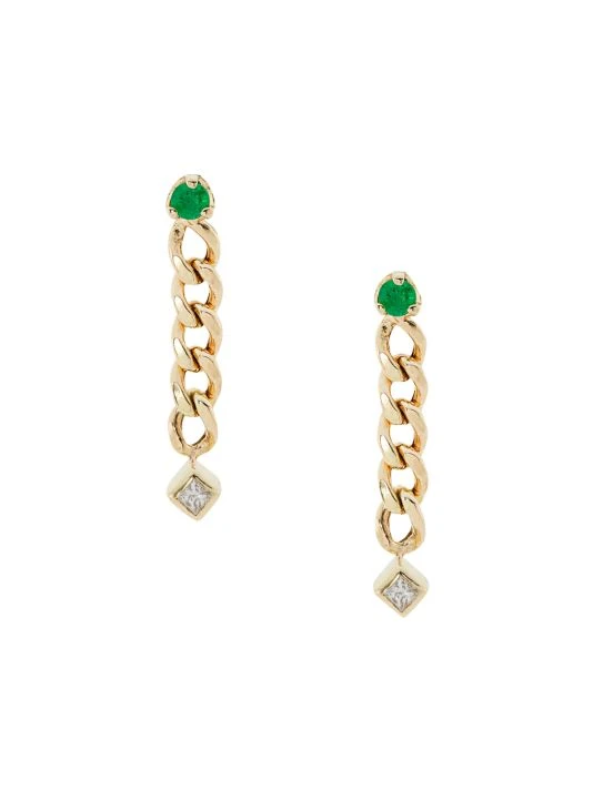 Zoë Chicco 14K Yellow Gold, Diamond & Emerald Curb Chain Drop Earrings 3 Zoë Chicco 14K Yellow Gold, Diamond & Emerald Curb Chain Drop Earrings