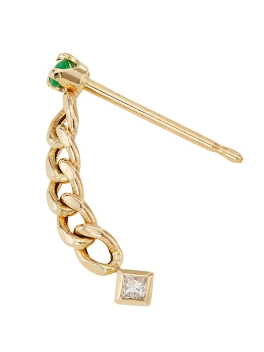 Zoë Chicco 14K Yellow Gold, Diamond & Emerald Curb Chain Drop Earrings 5 Zoë Chicco 14K Yellow Gold, Diamond & Emerald Curb Chain Drop Earrings - Image 3