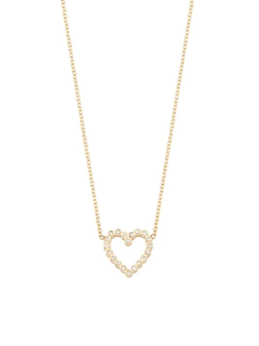Zoë Chicco 14K Yellow Gold & Diamond Small Open Heart Pendant Necklace 3 Zoë Chicco 14K Yellow Gold & Diamond Small Open Heart Pendant Necklace