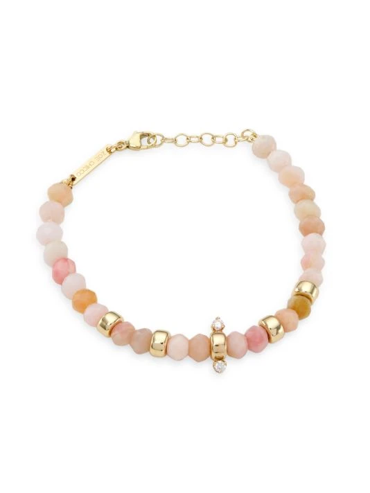 Zoë Chicco 14K Yellow Gold, Pink Opal, & Diamond Beaded Bracelet 3 Zoë Chicco 14K Yellow Gold, Pink Opal, & Diamond Beaded Bracelet