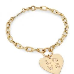 Zoë Chicco 14K Yellow Gold & Diamond "Love" Heart Charm Bracelet