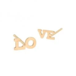 Zoë Chicco Itty Bitty Words 14K Gold Tiny Lo & Ve Stud Earrings