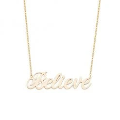 Zoë Chicco Tender Tokens 14K Yellow Gold "Believe" Nameplate Pendant Necklace