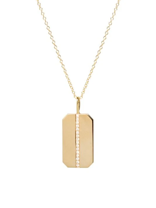 Zoë Chicco 14K Yellow Gold & Diamond Medium Dog Tag Pendant Necklace 3 Zoë Chicco 14K Yellow Gold & Diamond Medium Dog Tag Pendant Necklace