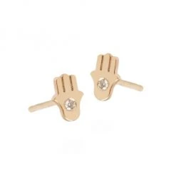 Zoë Chicco Itty Bitty 14K Yellow Gold & Diamond Hamsa Stud Earrings