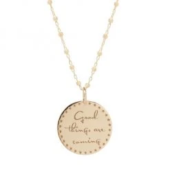 Zoë Chicco Mantras 14K Yellow Gold "Good Things Are Coming" Disc Pendant Necklace