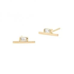 Zo&euml; Chicco Baguette 14K Yellow Gold & Diamond Stud Earrings
