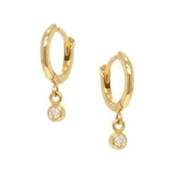Zoë Chicco Bezel 14K Yellow Gold & Diamond Drop Huggie Hoop Earrings