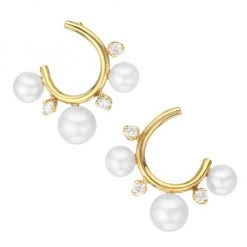 Zoë Chicco Small 14K Yellow Gold, 2MM Pearl & Diamond Front-Facing Hoop Earrings