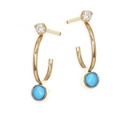 Zo&euml; Chicco Diamond, Turquoise &14K Yellow Gold Huggie Hoop Earrings
