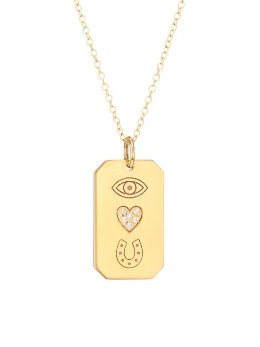 Zoë Chicco 14K Yellow Gold & Diamond Eye Heart U Dog Tag Pendant Necklace 3 Zoë Chicco 14K Yellow Gold & Diamond Eye Heart U Dog Tag Pendant Necklace