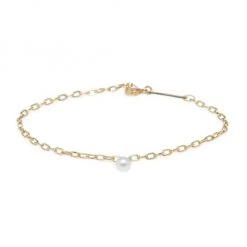 Zoë Chicco White Pearls 14K Gold Small Square Oval-Link Chain Bracelet With A Dangling 4MM Cultured Pearl