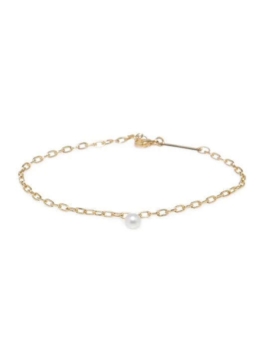 Zoë Chicco White Pearls 14K Gold Small Square Oval-Link Chain Bracelet With A Dangling 4MM Cultured Pearl 3 Zoë Chicco White Pearls 14K Gold Small Square Oval-Link Chain Bracelet With A Dangling 4MM Cultured Pearl