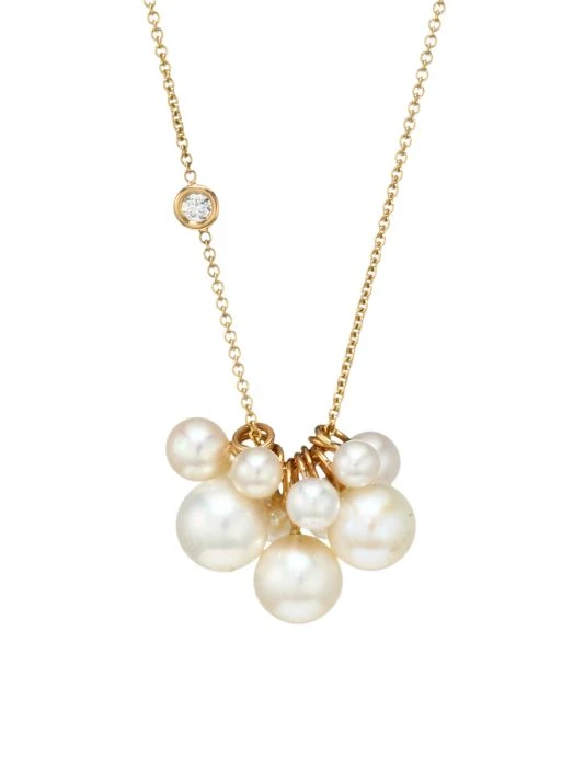 Zoë Chicco 14K Yellow Gold, Diamond & 4-8MM Pearl Cluster Pendant Long Necklace 3 Zoë Chicco 14K Yellow Gold, Diamond & 4-8MM Pearl Cluster Pendant Long Necklace