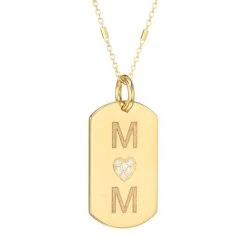 Zoë Chicco 14K Yellow Gold & Diamond Mom Small Dog Tag Pendant Necklace